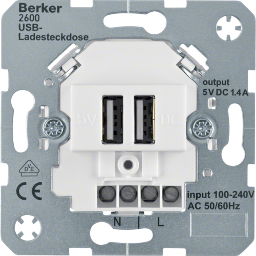 260009 Innsats USB 1,4A hvit